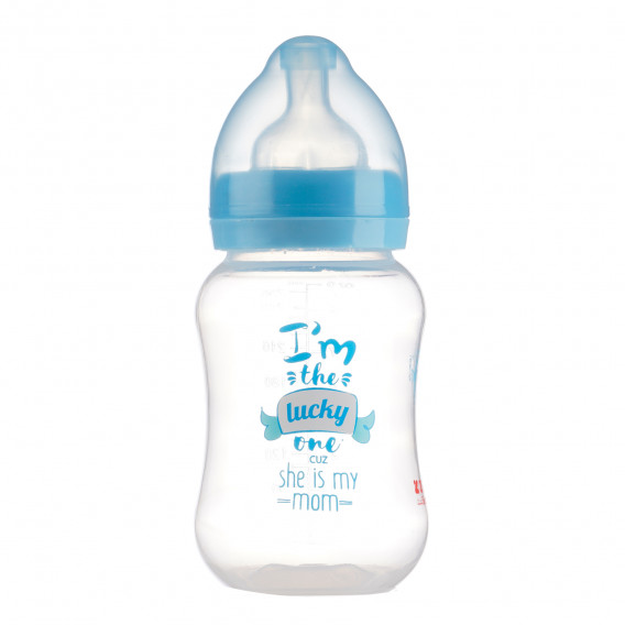 Полипропиленово шише за хранене с широко гърло Little Angel с биберон 2 капки, 3+ месеца, 250 мл, синьо ZIZITO 265207 