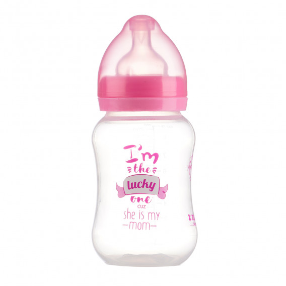 Полипропиленово шише за хранене с широко гърло Little Angel с биберон 2 капки, 3+ месеца, 250 мл, розово ZIZITO 265211 