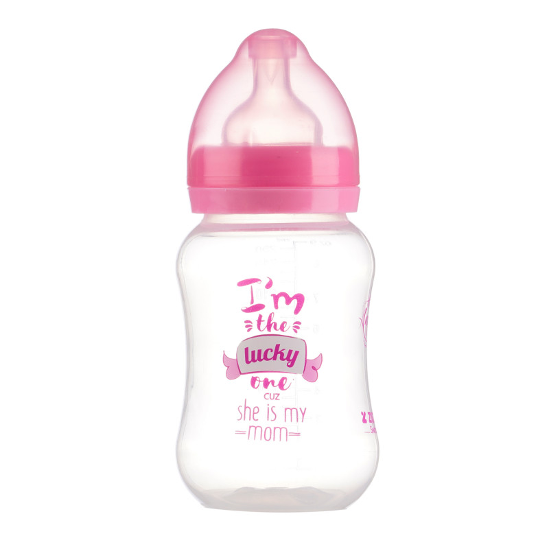Полипропиленово шише за хранене с широко гърло Little Angel с биберон 2 капки, 3+ месеца, 250 мл, розово  265211