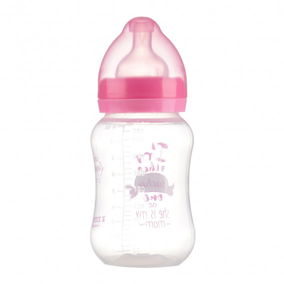 Полипропиленово шише за хранене с широко гърло Little Angel с биберон 2 капки, 3+ месеца, 250 мл, розово ZIZITO 265213 3