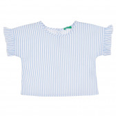  Памучна блуза с къс ръкав в бяло и синьо райе Benetton 265260 