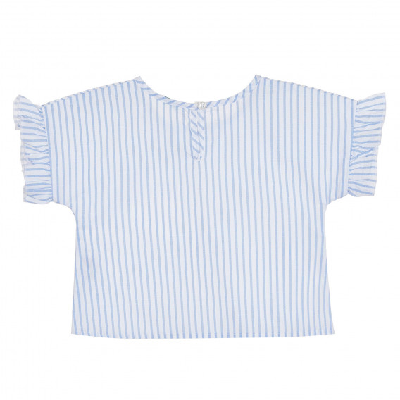  Памучна блуза с къс ръкав в бяло и синьо райе Benetton 265263 4