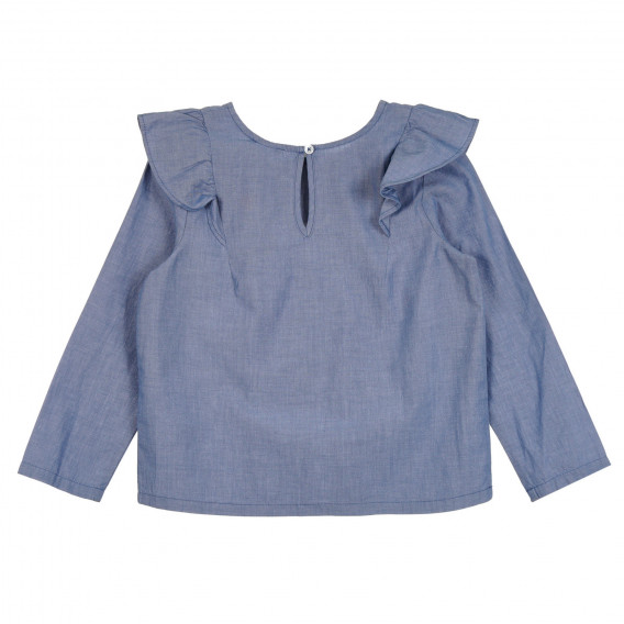 Памучна блуза с дълъг ръкав и къдрици, синя Benetton 265267 4