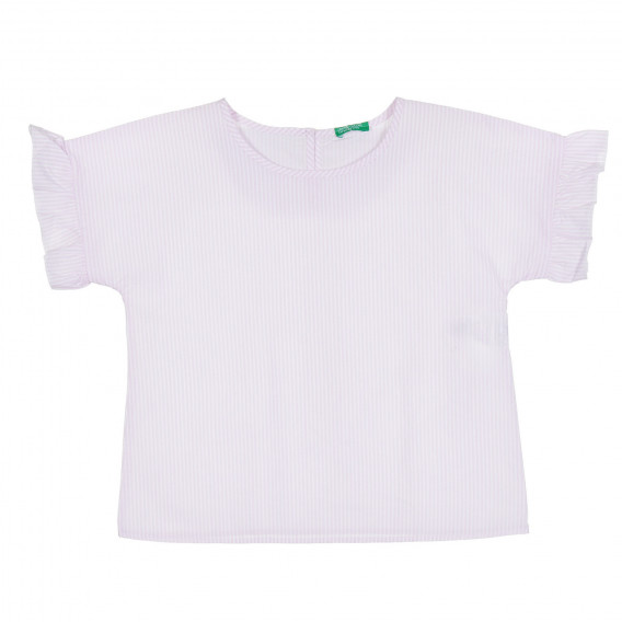 Памучна блуза с къс ръкав в бяло и розово райе Benetton 265268 
