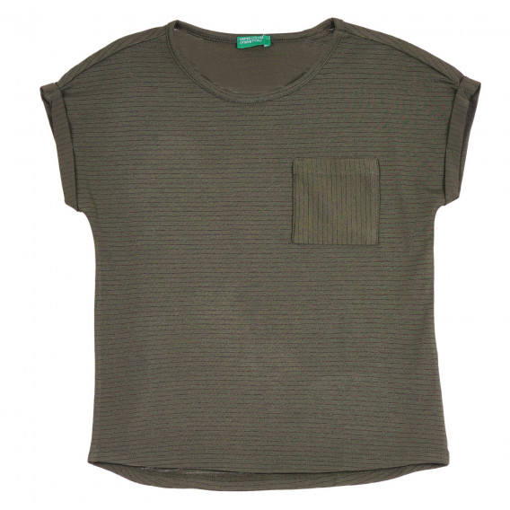 Тениска с джоб, тъмнозелена Benetton 265398 