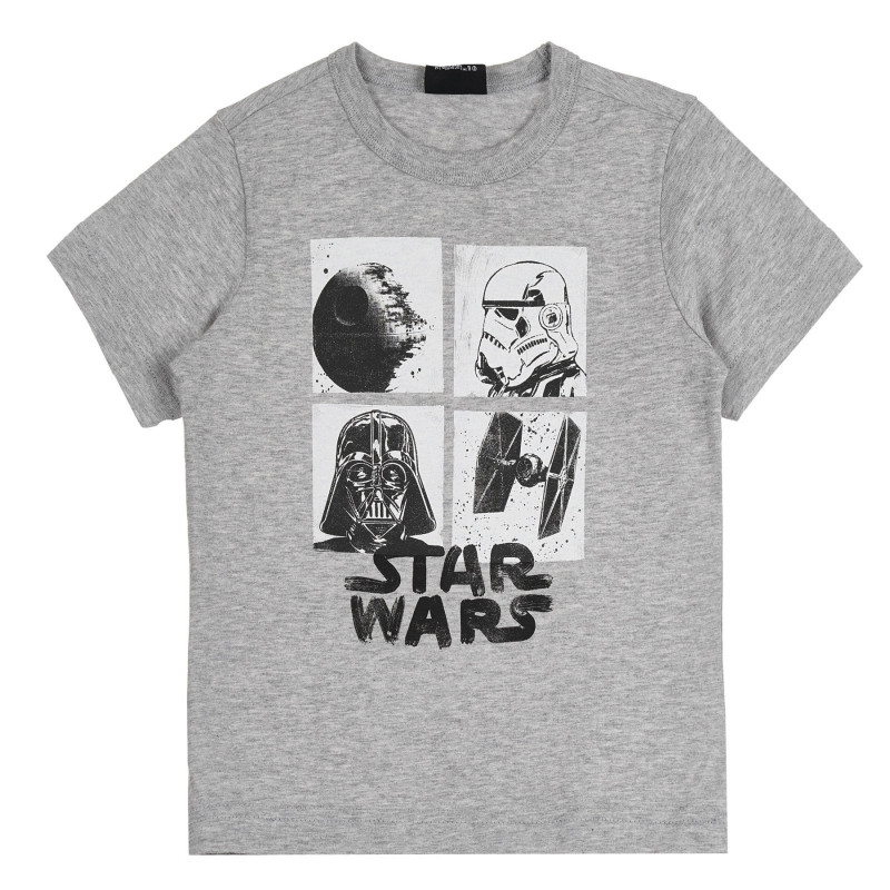 Памучна тениска с щампа на Star Wars, сива  265429