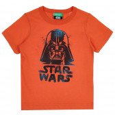 Памучна тениска с щампа на Star Wars, оранжева Benetton 265441 