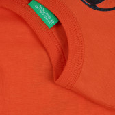 Памучна тениска с щампа на Star Wars, оранжева Benetton 265443 3