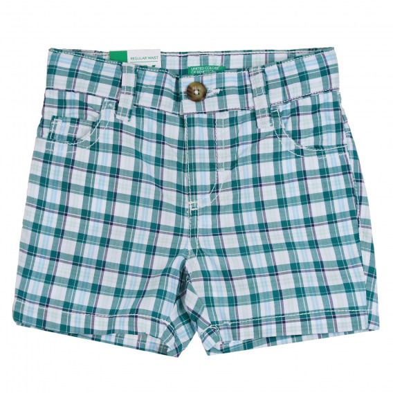Памучен къс панталон в зелено и бяло каре Benetton 265445 