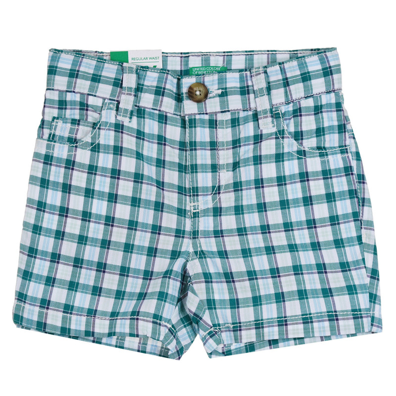 Памучен къс панталон в зелено и бяло каре  265445