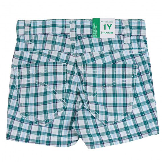 Памучен къс панталон в зелено и бяло каре Benetton 265447 3