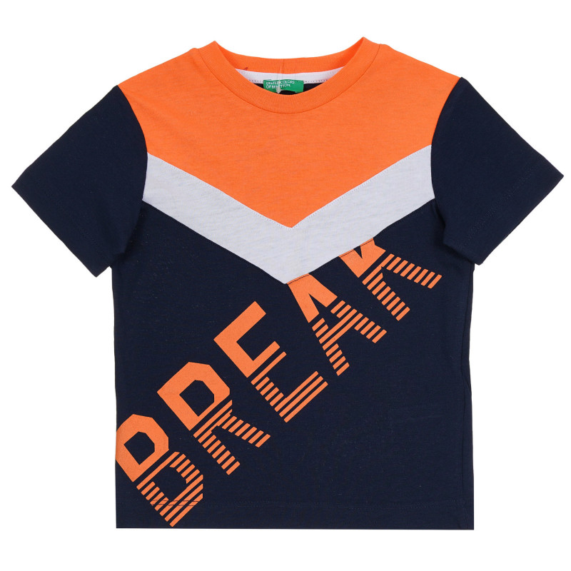 Тениска с надпис Break и оранжев акцент, тъмносиня  265516