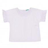Памучна блуза с къс ръкав в бяло и розово райе Benetton 265684 5