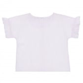 Памучна блуза с къс ръкав в бяло и розово райе Benetton 265687 8