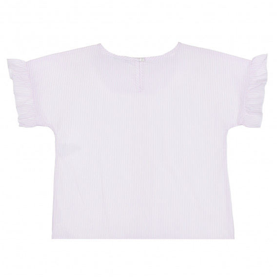 Памучна блуза с къс ръкав в бяло и розово райе Benetton 265687 8
