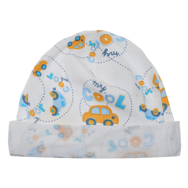 Памучна шапка за бебе с принт на коли, бяла  266119