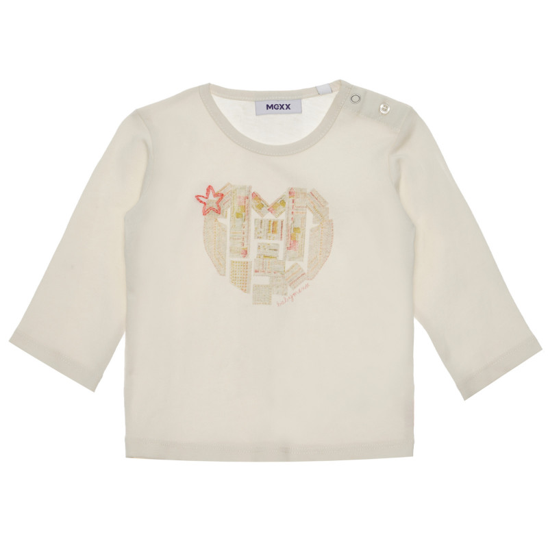 Памучна блуза с щампа на сърце за бебе, бежова  266169