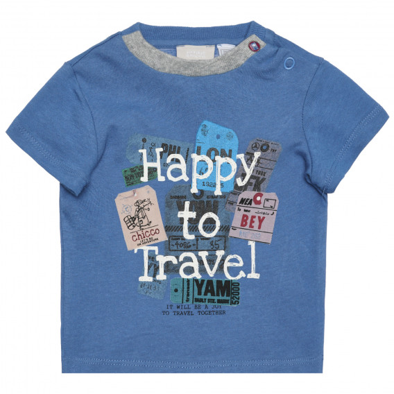 Памучна тениска HAPPY TO TRAVEL за бебе, синя Chicco 266383 