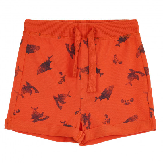 Памучен къс панталон с принт на акули за бебе, оранжев Benetton 266641 