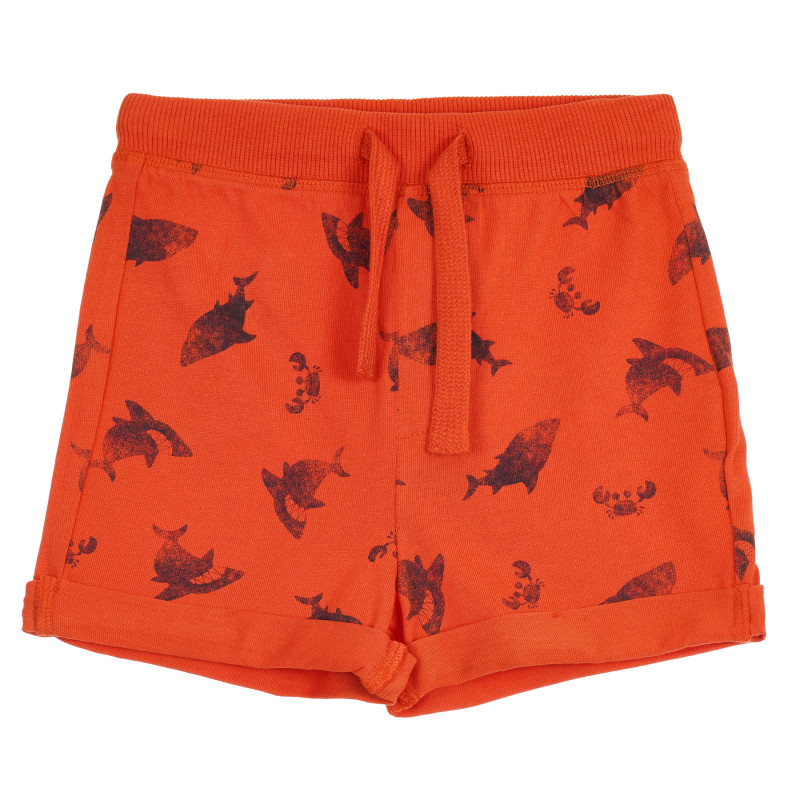 Памучен къс панталон с принт на акули за бебе, оранжев  266641