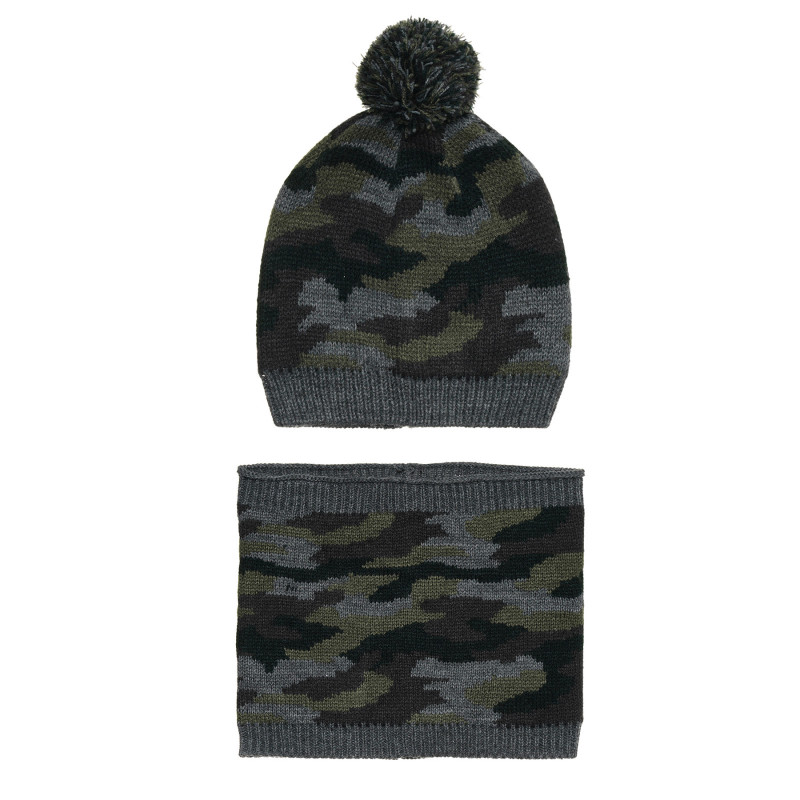 Комплект шал и шапка с камуфлажен принт, многоцветен  266747