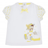 Памучна тениска с мече за бебе в бяло и жълто Chicco 266823 