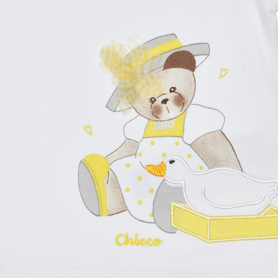 Памучна тениска с мече за бебе в бяло и жълто Chicco 266824 2