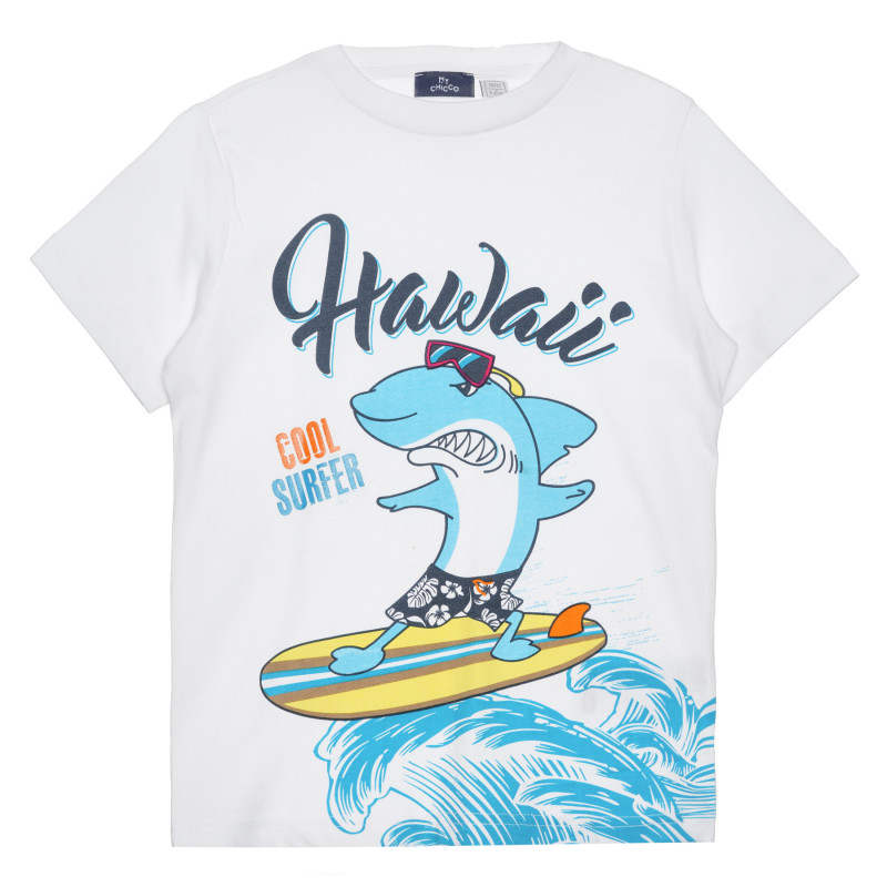 Памучна тениска с акула, бяла  266841