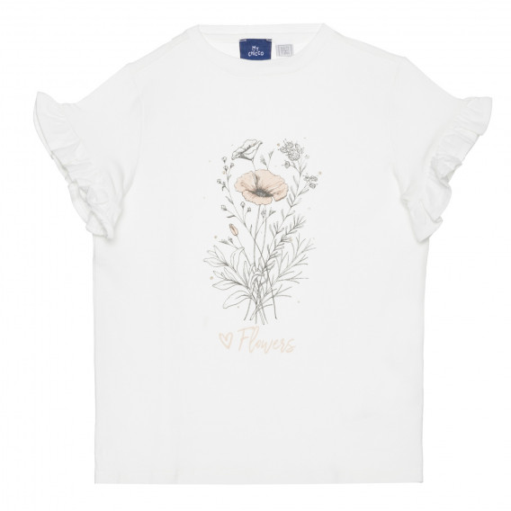Памучна тениска с цветя, бяла Chicco 266872 