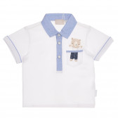Памучна тениска с яка за бебе в бяло и синьо Chicco 267012 
