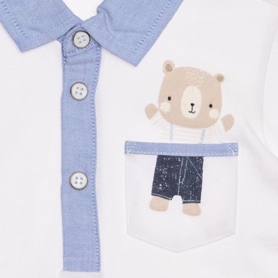 Памучна тениска с яка за бебе в бяло и синьо Chicco 267013 2