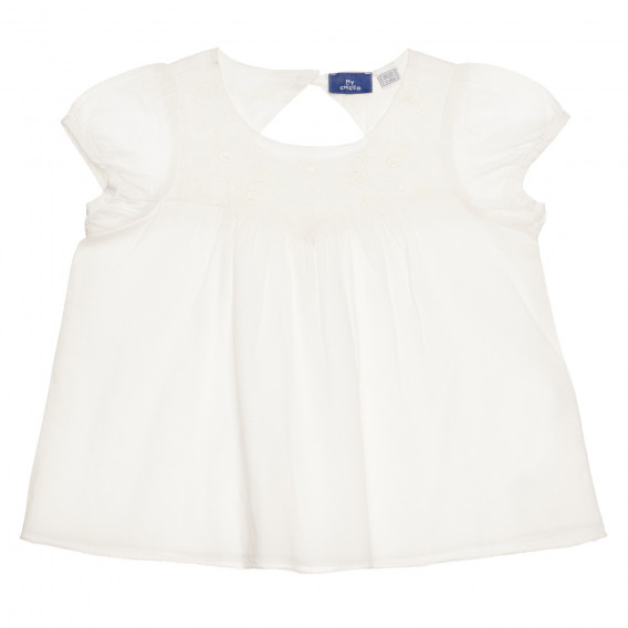 Памучна блуза с къс ръкав и бродерия, бяла Chicco 267052 