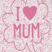 Памучен къс гащеризон с надпис I love mum за бебе, розов Benetton 267333 2