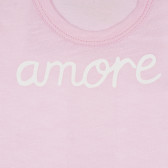 Памучна тениска с надпис Amore за бебе, розова Benetton 268069 2