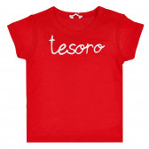 Памучна тениска за бебе, червена Benetton 268098 