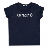Памучна тениска с надпис Amore за бебе, тъмносиня Benetton 268110 