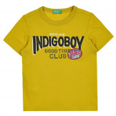 Памучна тениска с надпис Indigo boy за бебе, жълта Benetton 268150 