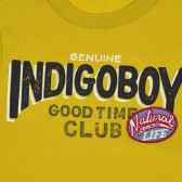 Памучна тениска с надпис Indigo boy за бебе, жълта Benetton 268151 2