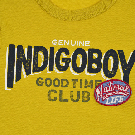 Памучна тениска с надпис Indigo boy за бебе, жълта Benetton 268151 2