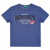 Памучна тениска с надпис Indigo boy за бебе, синя Benetton 268154 