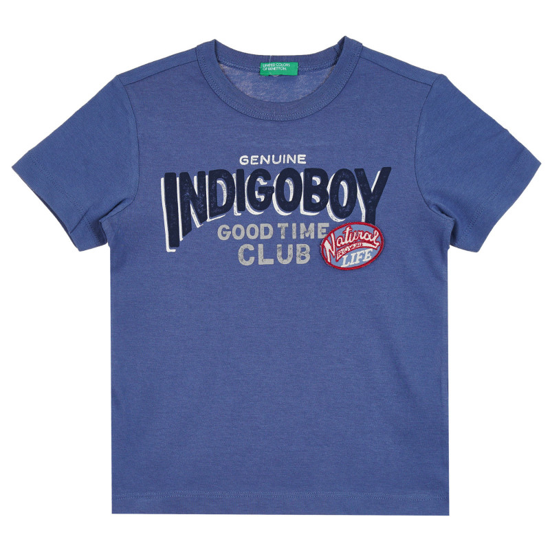 Памучна тениска с надпис Indigo boy за бебе, синя  268154