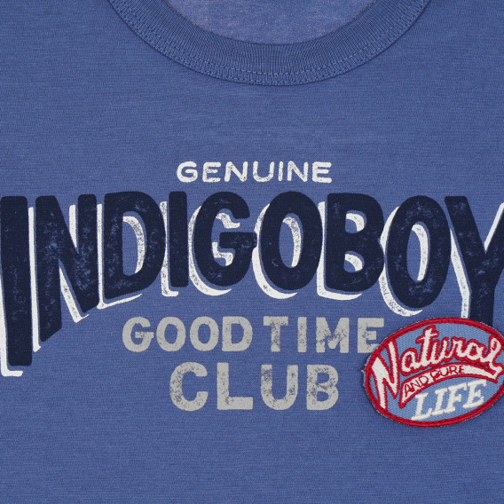 Памучна тениска с надпис Indigo boy за бебе, синя Benetton 268155 2