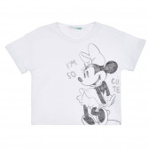 Памучна тениска с щампа на Minnie Mouse за бебе, бяла Benetton 268166 