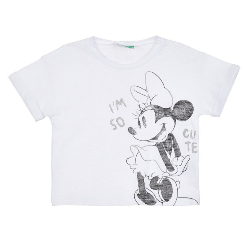 Памучна тениска с щампа на Minnie Mouse за бебе, бяла  268166