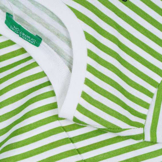 Тениска в зелено и бяло райе с апликация за бебе Benetton 268176 3