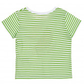 Тениска в зелено и бяло райе с апликация за бебе Benetton 268177 4