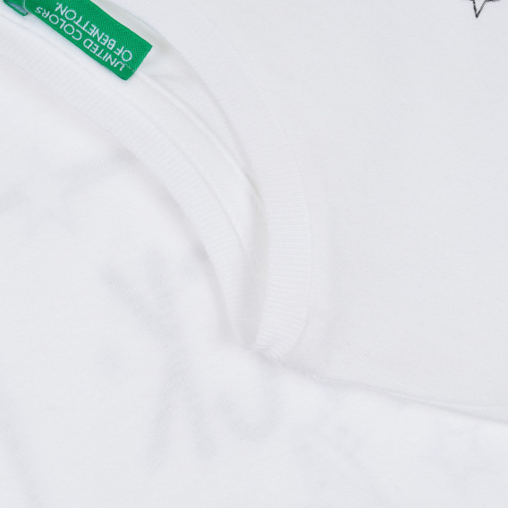 Памучна тениска с графичен принт на коте, бяла Benetton 268206 3