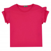 Памучна блуза с къс ръкав и къдрички, розова Benetton 268234 