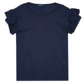 Памучна блуза с къс ръкав и къдрички, тъмносиня Benetton 268246 