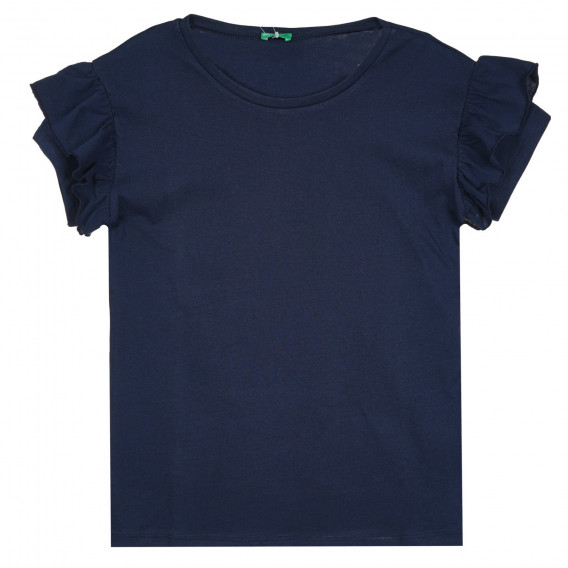 Памучна блуза с къс ръкав и къдрички, тъмносиня Benetton 268246 